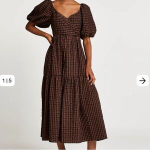 River Island Brown Plaid Midi Dress